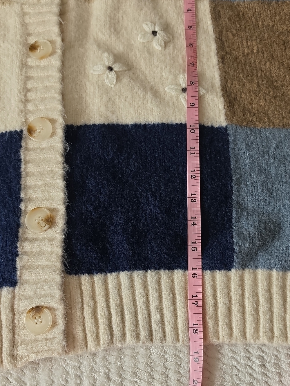 Luna Ivy Cream & Blue Colorblock Floral Knit Cardigan Sweater - Picture 4 of 8